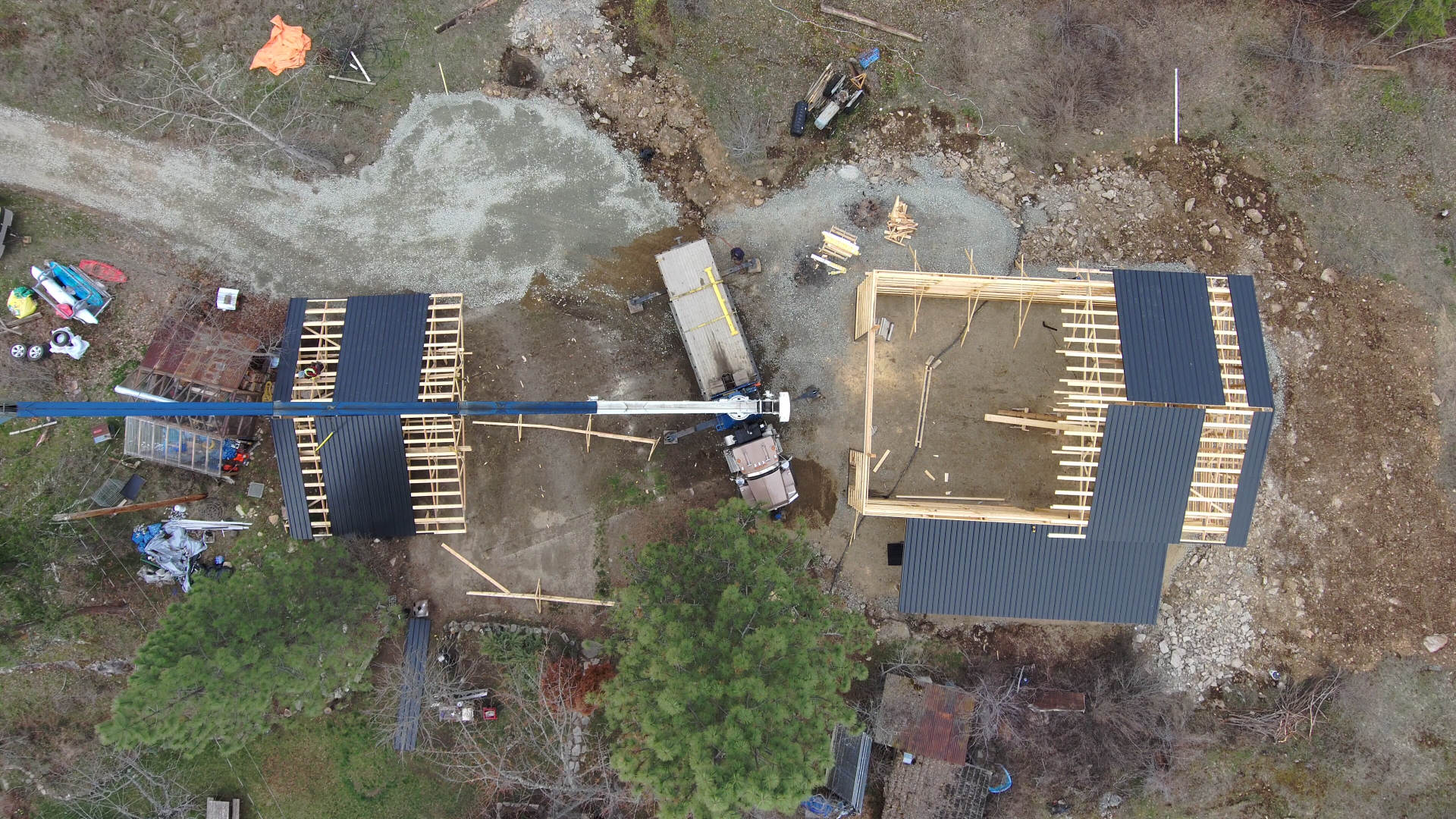 Acreage shop framing near Lumby in the North Okanagan mountains
