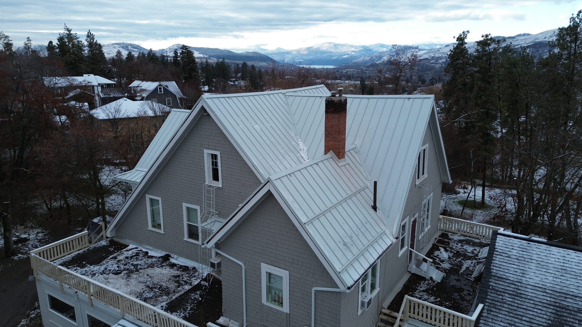 Aerial view of completed residential roof in the Okanagan