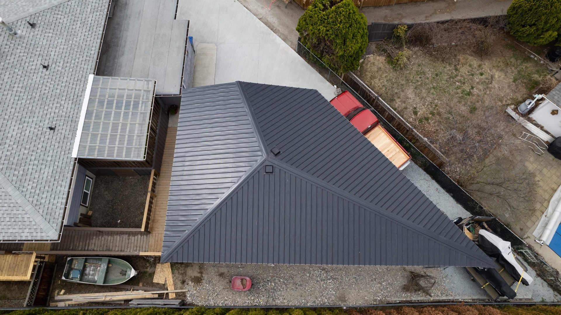 Aerial view of post-frame garage in the South Okanagan